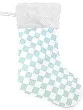 Amooorous Blue-Green Gradient Checkerboard Nice Christmas Stockings Christmas Family Stockings with Plush Cuff Large Xmas Stockings Traditional Christmas Decor for Holiday Party Farmhouse Office