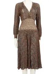 Brown Metallic Knit Midi Dress