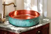 Oxidized Copper Bathroom Sink, Green Patina copper Moroccan sink hammered, Washb