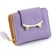 Cute Cat Leather Trifold Slim Mini Wallet Women Small Clutch Coin Card Holder(Purple)