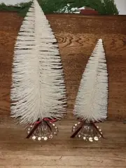 White Flocked Bottle Brush Trees W/crystal Bases Valentine's/Christmas Decor