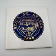 State of Oregon Seal 6" Square Ceramic Tile or Trivet - White, Blue & Gold