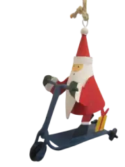 Shoeless Joe Whizzing Santa on Scooter Christmas Tree Decoration with Twine