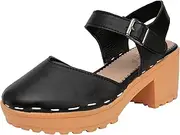 [GETMOREBEAUTY] Women's Low Chunky Heel Mules Clogs Sandals Ankle Strap Closed Toe Platform Clogs Shoes