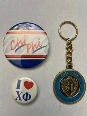 Chi Phi Medallion Key Chain Ring w/ 2 Buttons NOS VINTAGE RETIRED