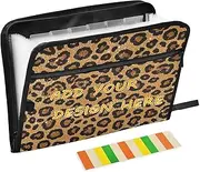 Custom Expanding Folder 13 Pockets A4 Letter Size Customization Expanding File Jackets with Zipper Closure for Document Storage Fake Glitter Leopard Print Brown organizador