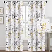 Smarcute Printed Curtains for Bedroom/Living Room Thermal Blackout Curtains 213cm Drop Room Darkening Grey and Yellow Vintage Classical Floral Eyelet Curtains for Home Decor, 2 Panels