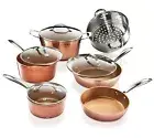 Gotham Steel 10 Piece Hammered Nonstick Copper Cookware Set w Cool Touch Handles