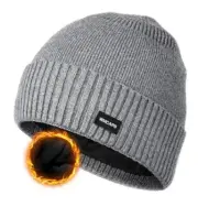 Winter Men Women Fleece Lined Beanie Knitted Hats, Soft Thermal Stocking Grey