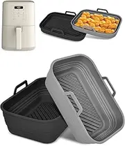 Collapsible Air Fryer Silicone Liners 2-Pack for Bella 4Qt Slim Air Fryer(3.3lb Capacity), Reusable Airfryer Silicone Pot Rectangle, Non-stick Baking Basket Insert for Air Frier Accessories,Gray+Black