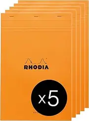 RHODIA 18000C - Stapled Notepad N°18 Orange - A4-80 Detachable Sheets - Plain White Clairefontaine Paper 80 g/m² - Coated Card Cover - Pack of 5 pads