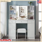 White Vanity Set Makeup Desk Dressing Table with Stool and LED Lighted Mirror