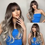 Ombre Blonde Wig with Bangs Long Ombre Brown and Blonde Wigs for Women Synthe...