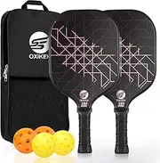 SS OXIKEN Pickleball Paddles Set of 2, USAPA Approved Carbon Fiber Pickle Ball Paddle (CHS) Polypropylene Honeycomb Core, Anti Slip Sweat Absorbing Grip, 2 Outdoor Pickleball, 2 Indoor Pickleball, Bag
