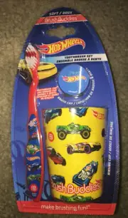 Hot Wheels Toothbrush with Cap and Rinsing Cup 3-Piece Travel Set
