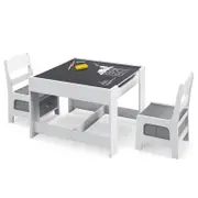 Costway 3-in-1 Kids Table and Chairs Set Activity Study Desk w/Removable Chalkboard & Storage Box Grey