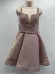 SHERRI HILL Rose Gold Glitter Stretch Cocktail W/ Slit Bodice Dress Size 8 52363