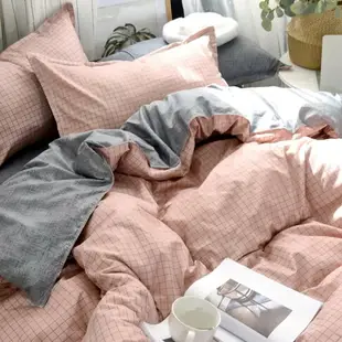 北歐風格子床包四件組 床單 單人床包 雙人床包 床罩 被單 枕頭套 舒柔棉床包 透氣 四季通用 IKEA尺寸 床包組