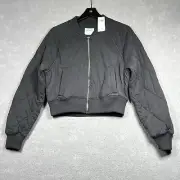 Abercrombie & Fitch A&F Jacket Women Small Gray Quilted Bomber Coat Long Sleeve