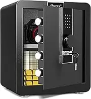 Kavey 1.8 Cub Fireproof Safe Box, Steel Security Safes with LCD Touch Screen & LED Light, Home Safe with Dual Alarm & Mute Function, Money Safe with Removable Shelf for Documents and Valuables-Black