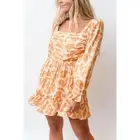 Saylor Dress Size L Fritz Mini Ochre Brushstroke Floral Fit & Flare Long Sleeve