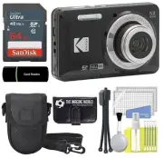 Kodak PIXPRO FZ55 Black 16MP Digital Camera 5X Optical Zoom - 64GB Bundle