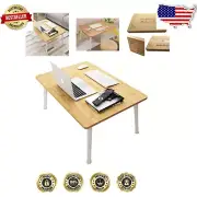 Versatile Bamboo-Finished Mini Table - Portable Laptop Desk with Adjustable Legs