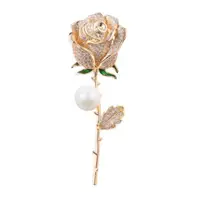 在飛比找ETMall東森購物網優惠-【Jpqueen】高貴金色玫瑰花珍珠鋯石2用胸針別針(金色)