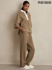 Reiss Camel Gaia Cotton-Blend Interlock Wide-Leg Joggers (F72833) | $245