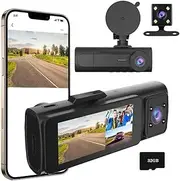 [MIOLLYBO] 1080P Dash Camera with WiFi for Cars, 3 Channel Dash Cam Front and Rear Inside with 3.18" Display Dashcam, 32GB TF Card, Night Vision, Loop Recording, Motion Detection, App Control