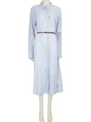 Striped Shirt Belted Midi Dress