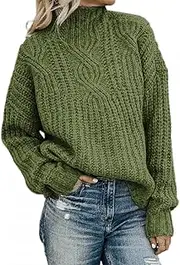 [yoneoisuou] Sweaters for Women 2021, Women's Turtleneck Long Sleeve Sweater Casual Loose Chunky Cable Knit Pullover Outerwear