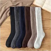 6 Pairs of Men's Knee-Length Wool Stockings Retro Compression Thickening Warm Stockings in Winter Qingxiao (Color : A, Size : One Size)
