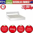 Bed Frame King Size with Charging Ports 2 Drawers White