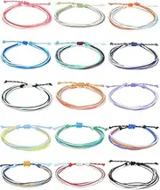 [Palotay] 6/15PCS Summer Surfer String Woven Anklet Bracelets Adjustable Handmade Waterproof Braided Bracelet String Beach Boho Anklet Bracelets Friendship Colorful Woven Rope Jewelry for Women Girls