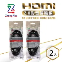 在飛比找Yahoo奇摩購物中心優惠-【二入組】Zhong-Yue 4K HDMI 2.0版影音傳