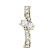 14k Yellow Gold Round Diamond 2-stone Hearts Together Pendant 1/4 Cttw