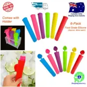NEW 6 Pc Silicone Ice Cream Ice Lolly Ice Pop Icy Pole Molds 80 ml DIY + HOLDER