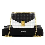 CELINE CELINE C CHARMS金屬LOGO壓印格紋設計小牛皮扣式鏈帶包