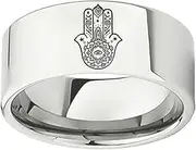 [Generic] Hamsa Hand Ring Titanium Steel - Protection & Luck Symbol Unisex Stainless Steel Band Jewelry for Men Women