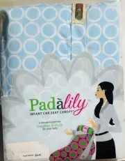 NEW ~ Padalily ~ Infant Car Seat Canopy Cover~Light Blue White Circles Dots~NIB