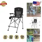 Portable Tall Directors Chair with Cup Holder and Storage Pockets - Black