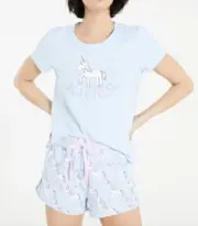 NEW PETER ALEXANDER MAGICAL UNICORN BLUE TEE + SHORTS PJ SET XL RRP$99.90