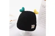 Black Warm Stretchy Baby Beanie Hat With Heart Horn