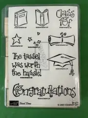 Stampin Up TASSEL TIME Set of 9 Graduation Craft Card Rubber Wood Stamps Diploma