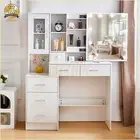 Modern Dressing Table With LED Sliding Mirror Cabinet Shelves Makeup Vanity Desk
