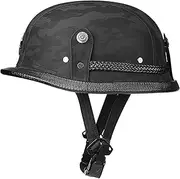 Vintage Leather Motorcycle Helmet Motorcycle Half Shell Helmet Removable Liner Vintage Style Open Face Helmet for Adult Men Ladies Cruiser Motorcycle DOT/ECE Approved