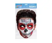 Day of the Dead Red Zombie Female Single 2D Card Party Face Mask - Halloween