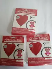 Set of 3 Red 9 in. Heart Shaped Balloon Easy to inflate helium free