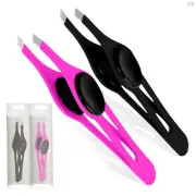 Professional Eyebrow Tweezers Slanted Tip Stainless Steel 2xPcs Set